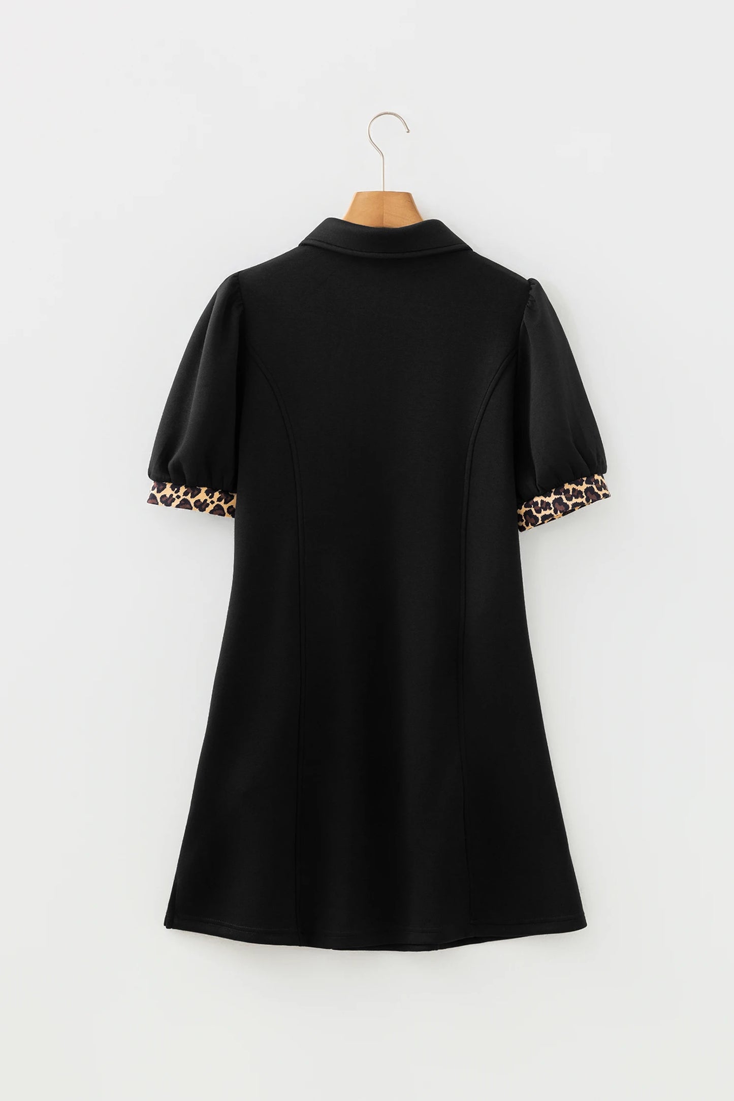 Onyx Chic Leopard Zip Collared Puff Sleeve Short Dress