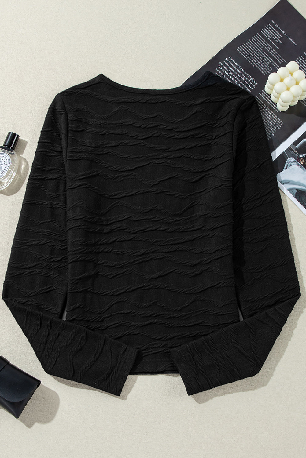 Aria Wavy Textured Long Sleeve Top