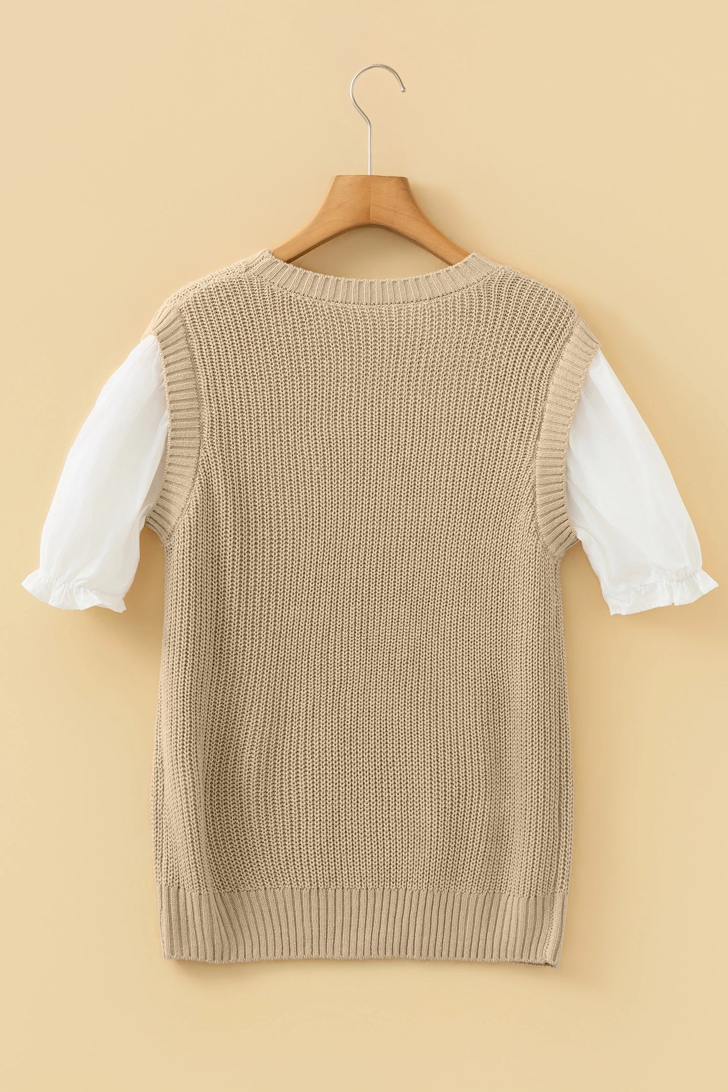 Classic Camel Light Beige Short Sleeve Sweater Top