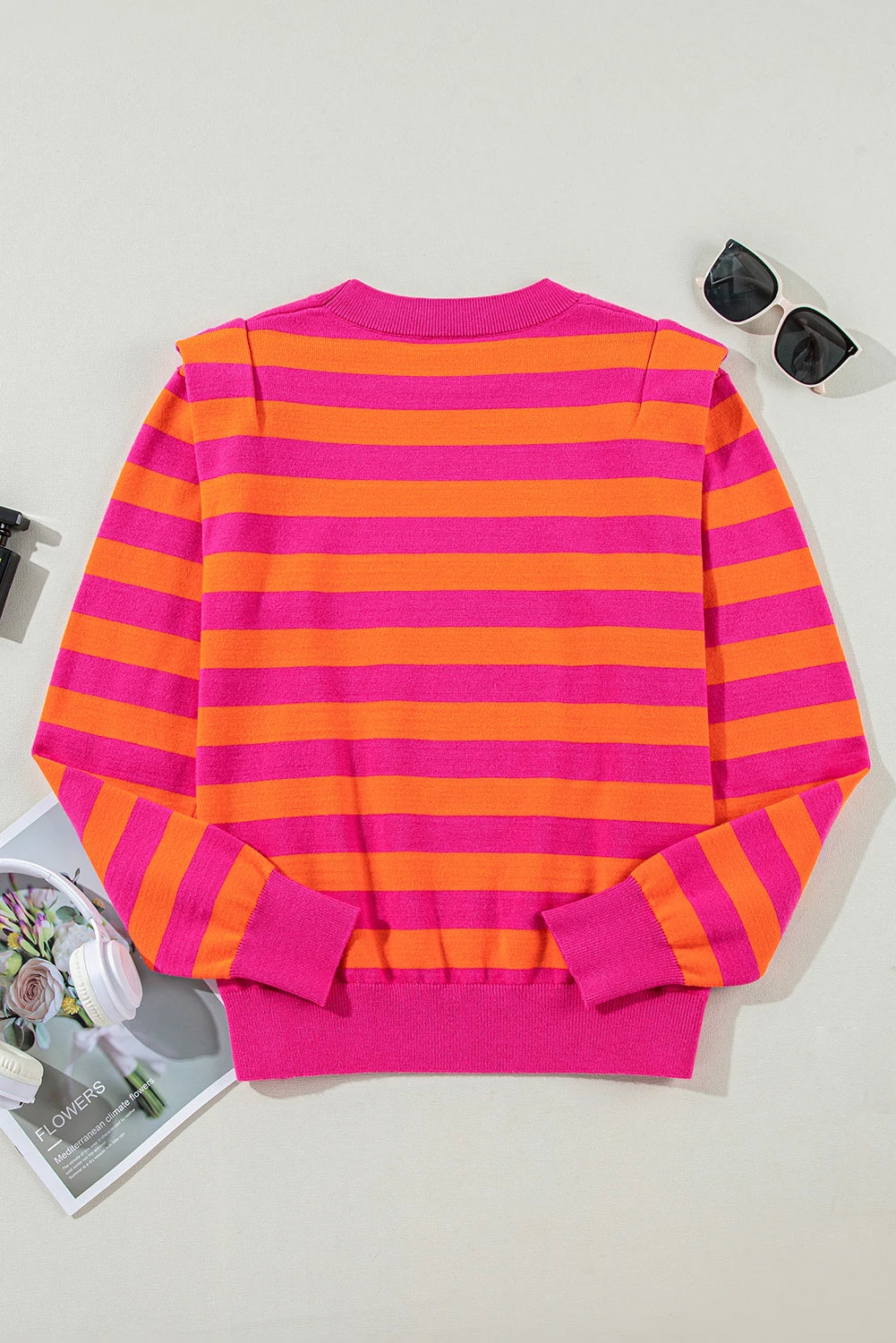Tropical Punch Striped Shoulder Pad Sweater