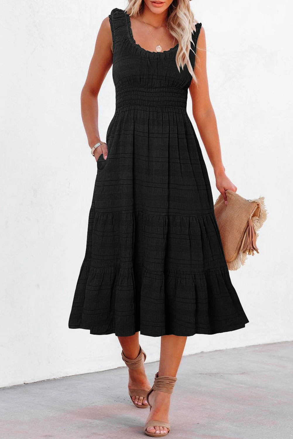 Laurel Black Sleeveless High Waist Midi Dress