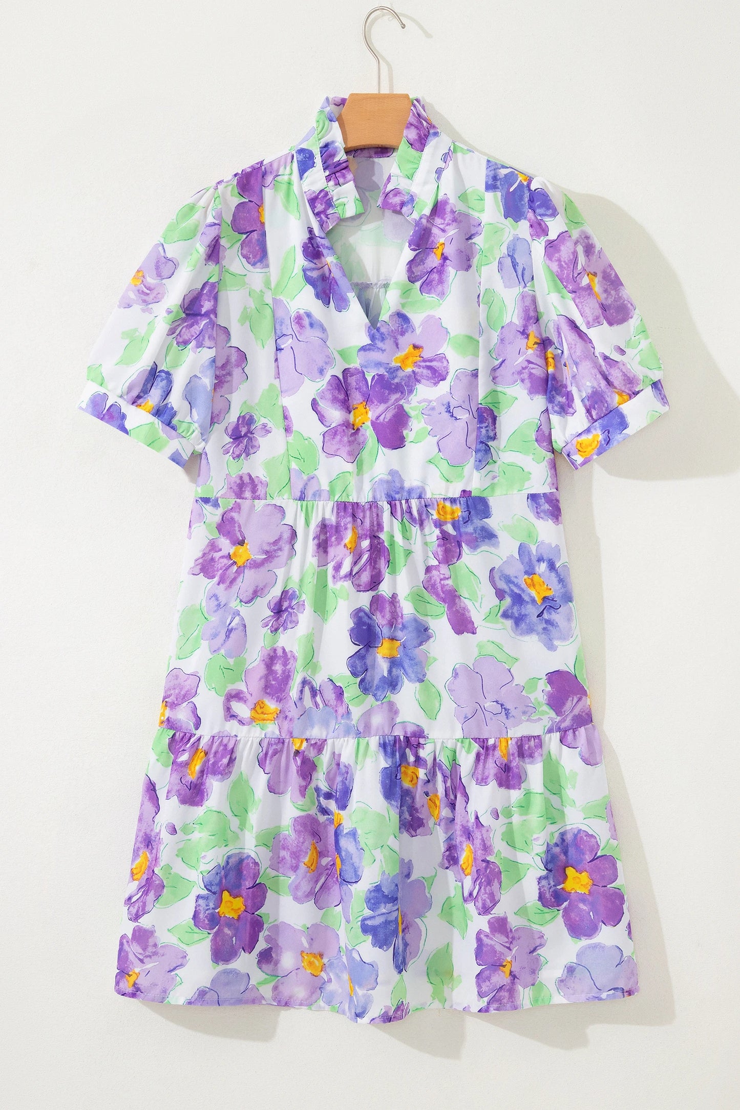Lavender Bloom Tiered Floral Short Dress