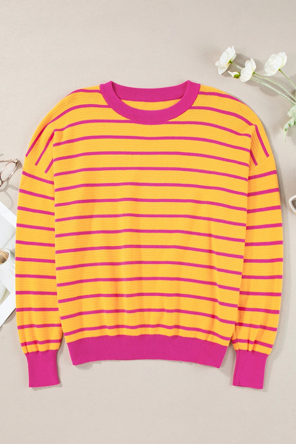 Summer Sorbet Trimmed Round Neck Sweater
