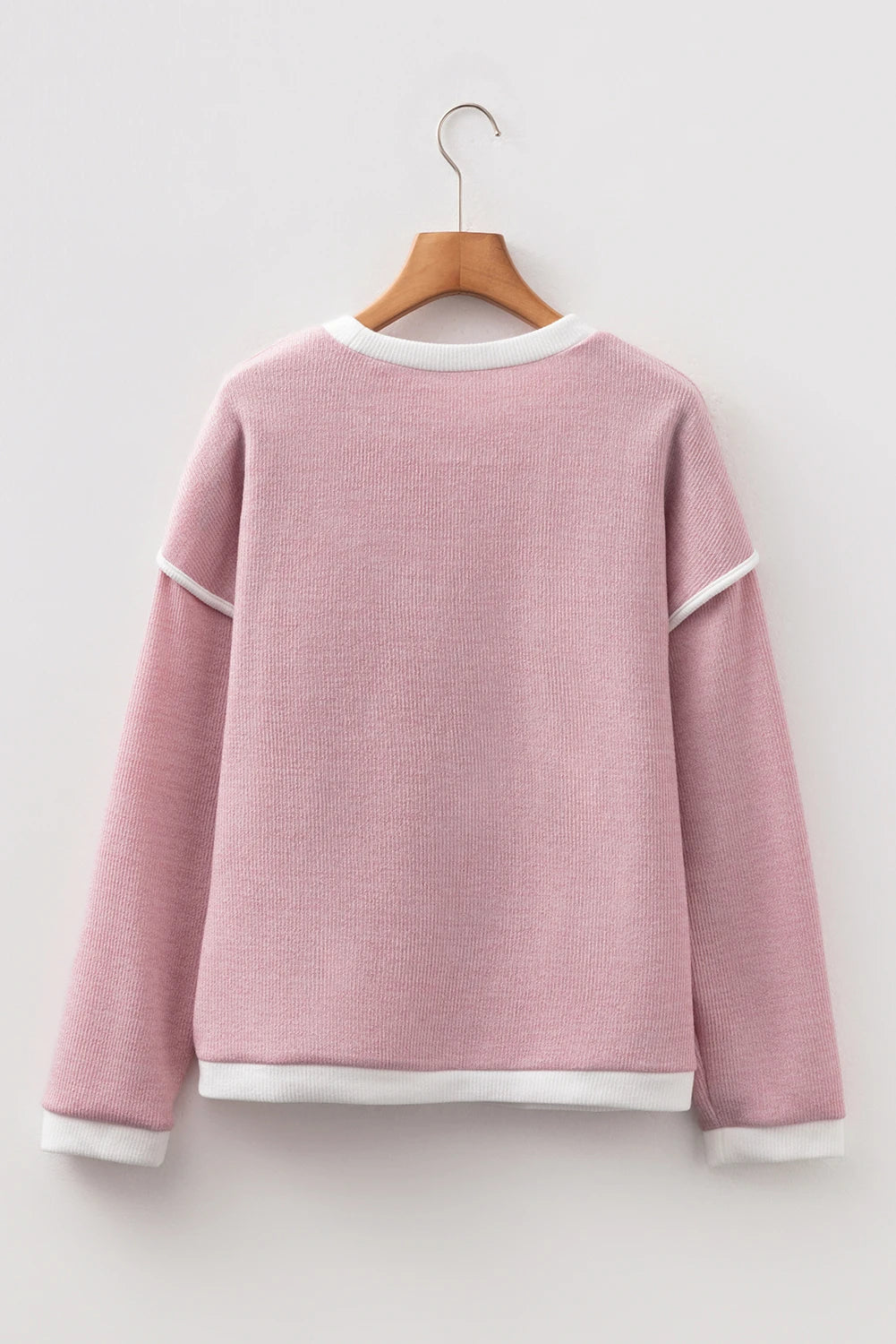 Soft Blush Contrast Trim Knit Long Sleeve Top