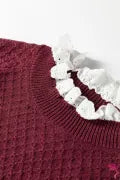 Merlot Burgundy Lace Trim Sleeve Sweater