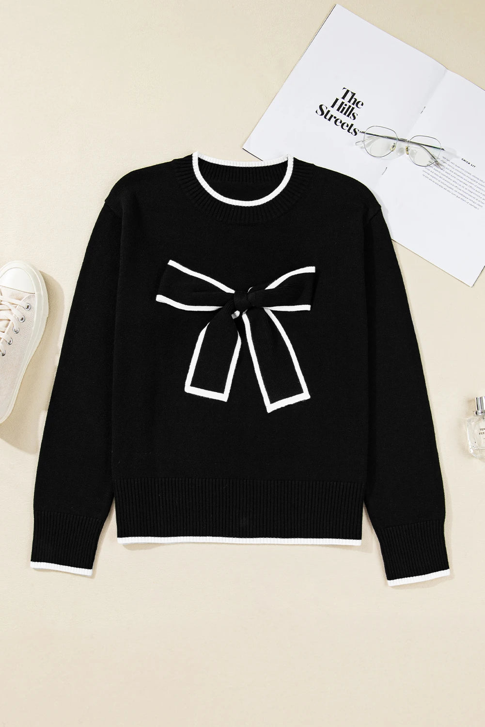 Luna Bow Detail Black Sweater