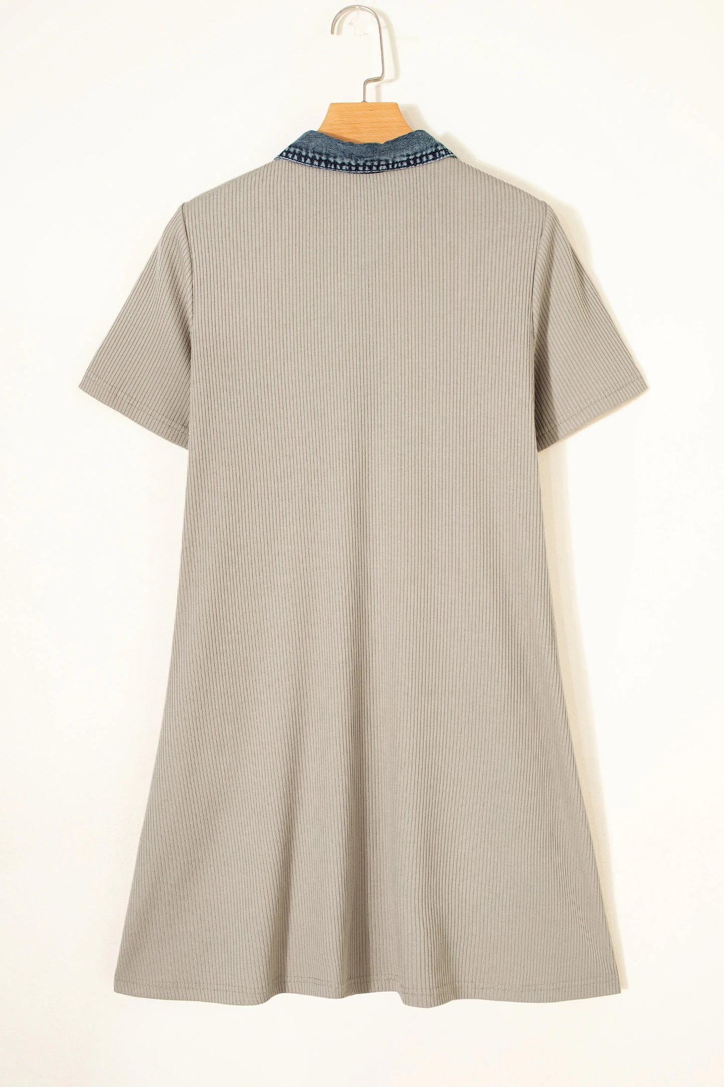 Everly Denim Pacthwork Polo Collar Short Dress