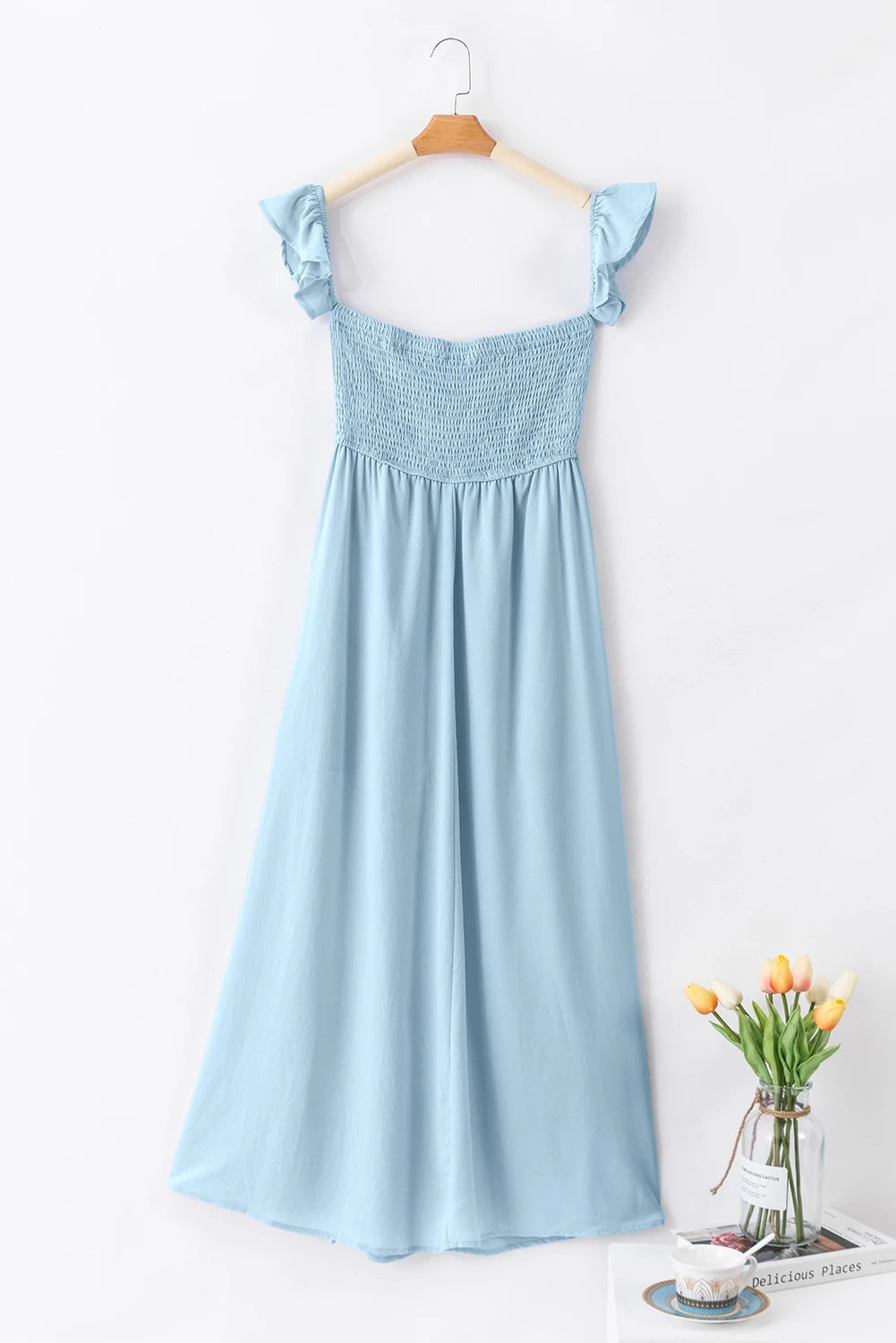 Bluebell Breeze Off Shoulder Sheer Slit Maxi Dress