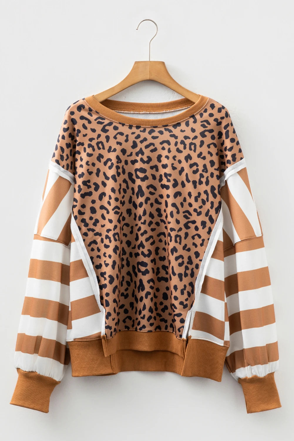 Cappuccino Crush Color Block Patchwork Casual Sweatshirt