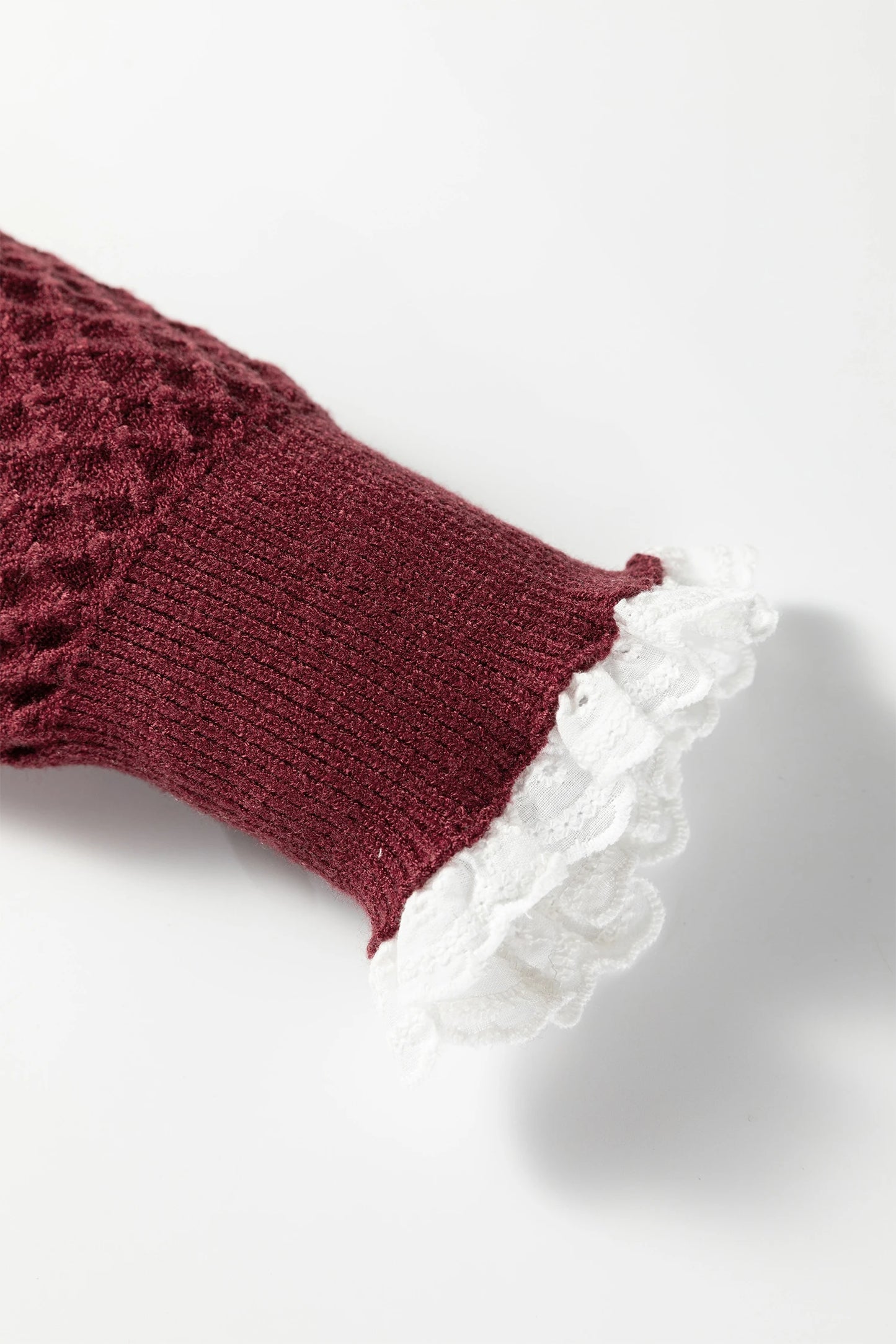 Merlot Burgundy Lace Trim Sleeve Sweater