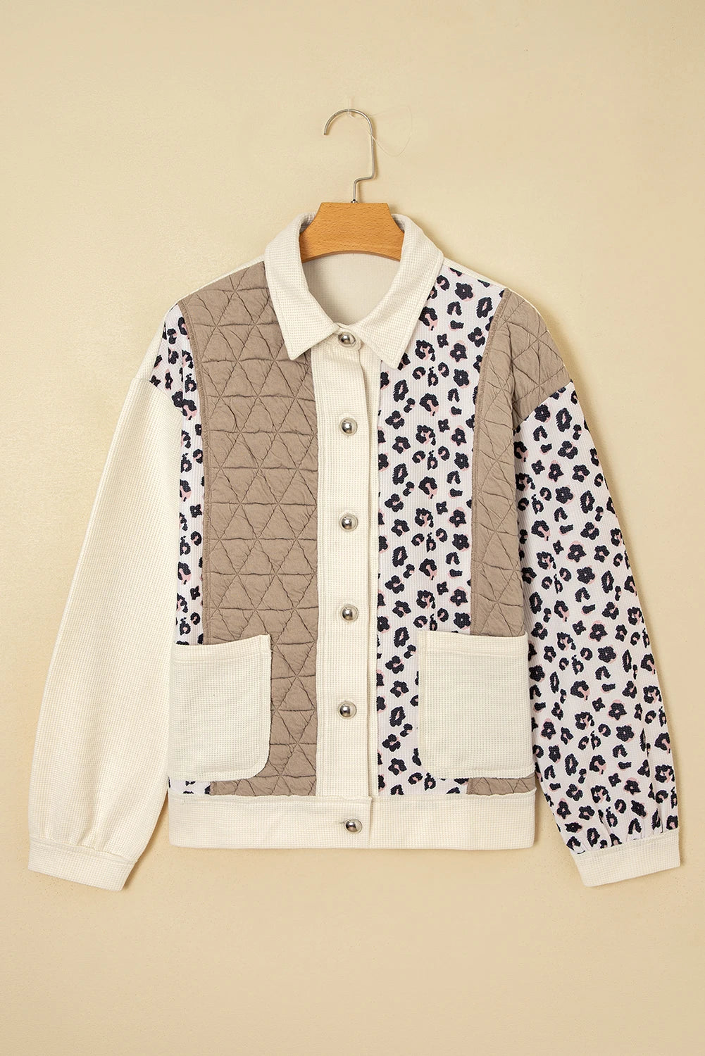 Rustic Charm Leopard Waffle Quilted Jacket