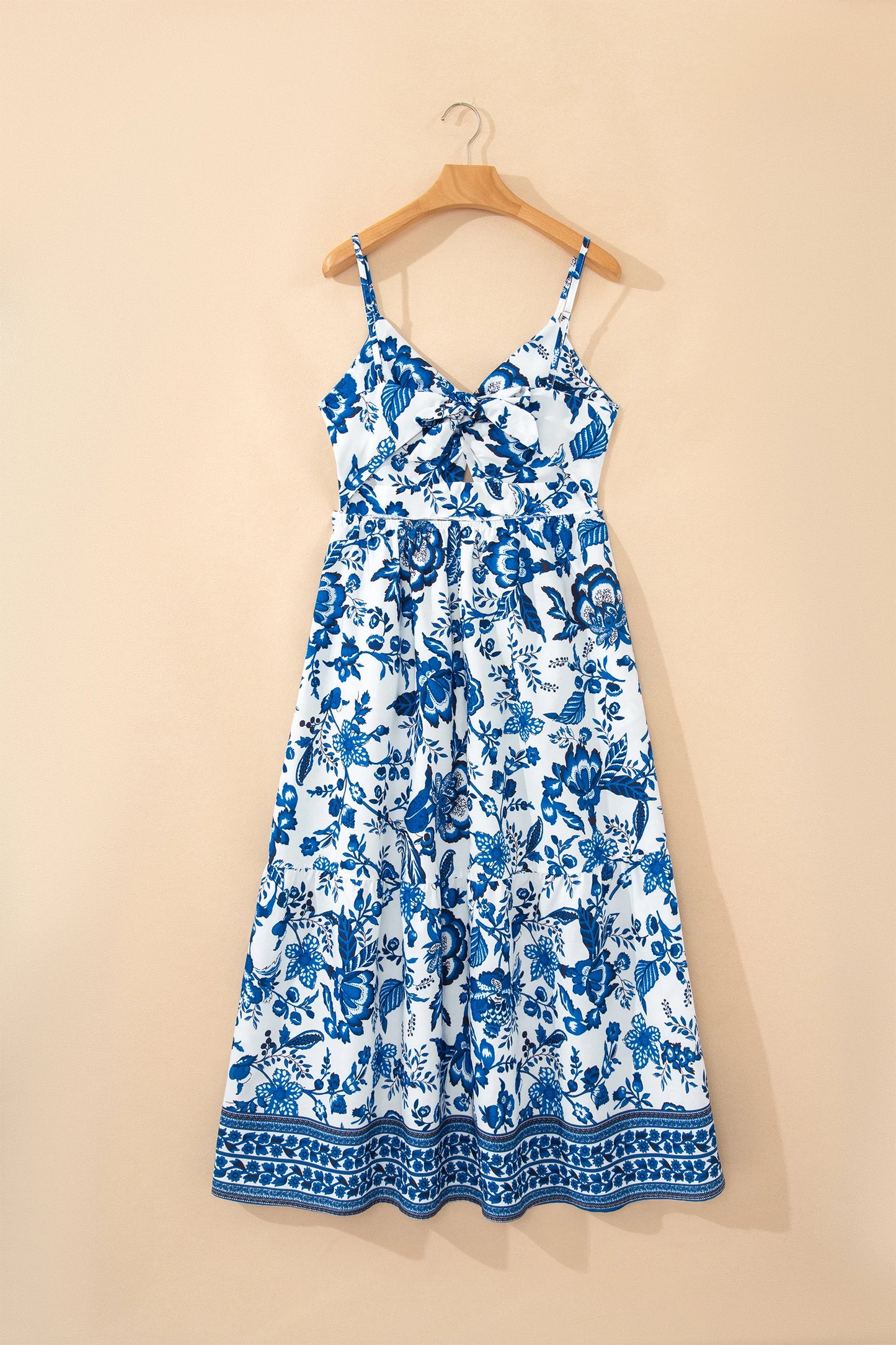 Ocean Blossom Twisted Bust Spaghetti Strap Maxi Dress