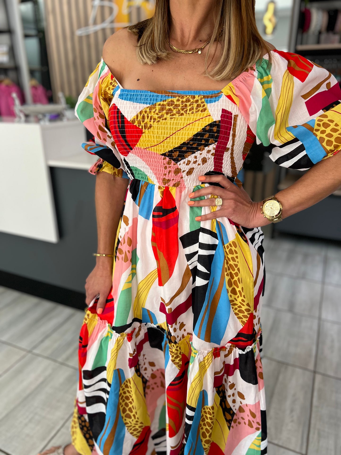 Mardi Gras Abstract Boho Long Dress