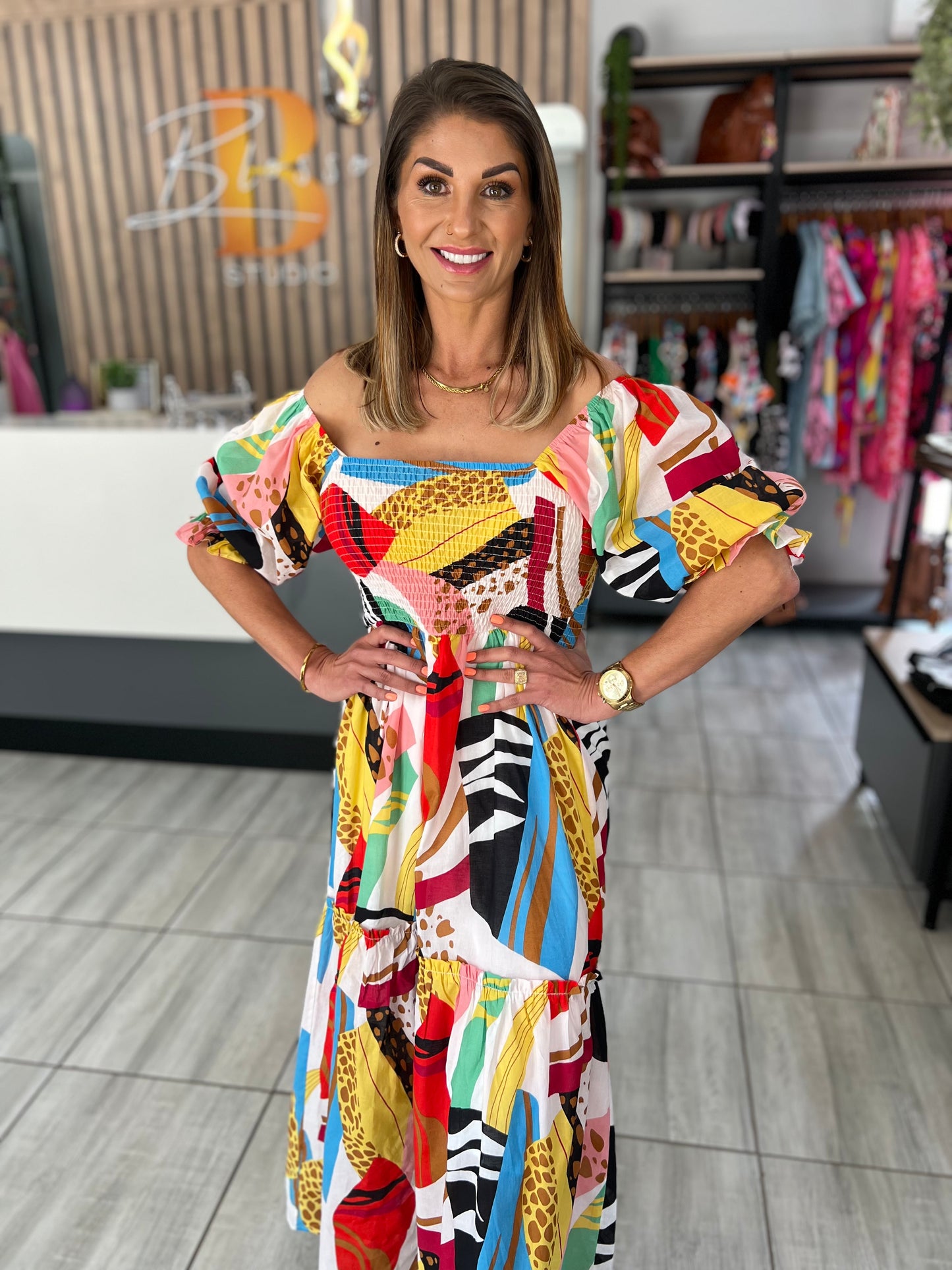 Mardi Gras Abstract Boho Long Dress