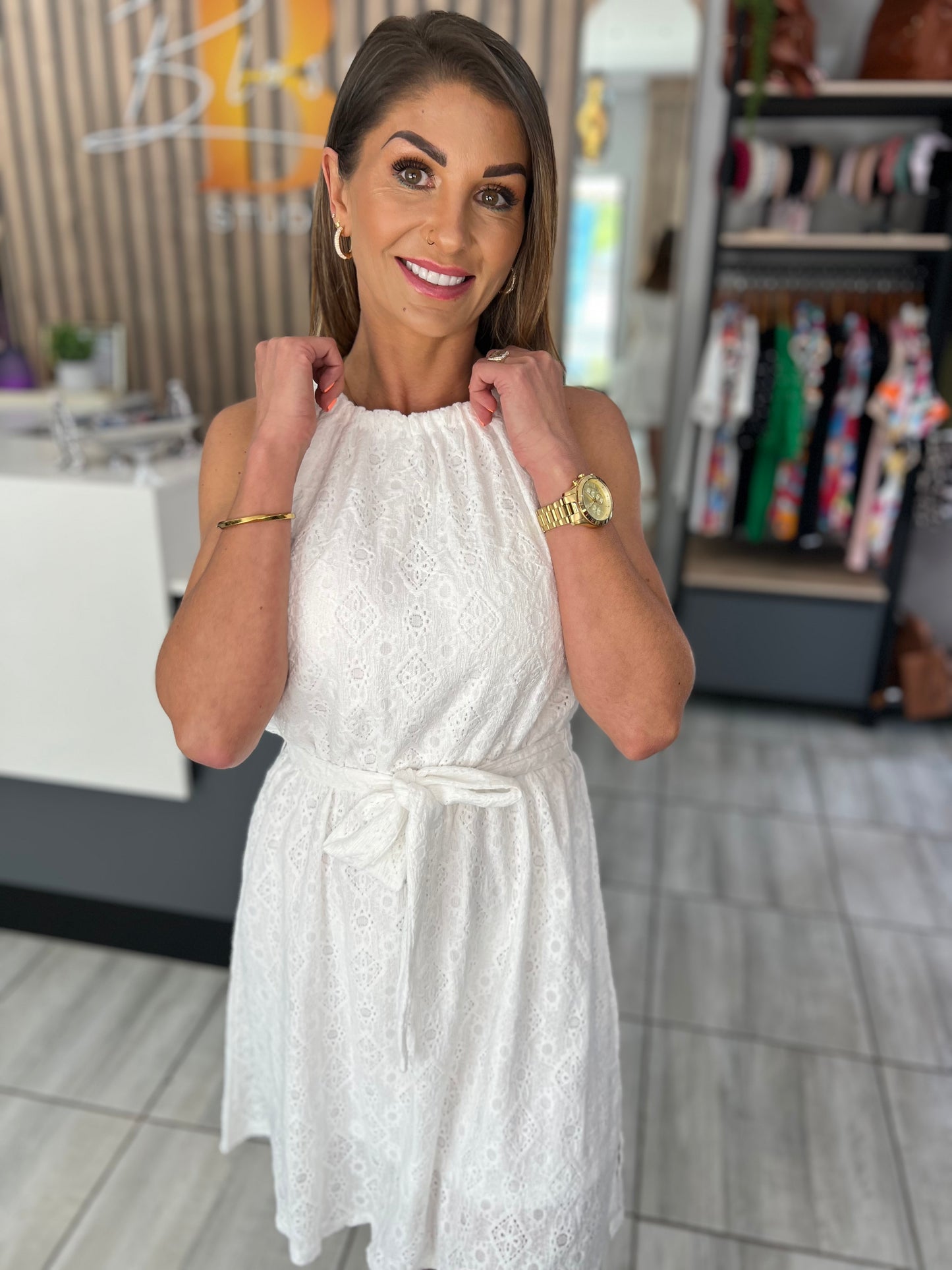 Fiona White Lace Short Dress