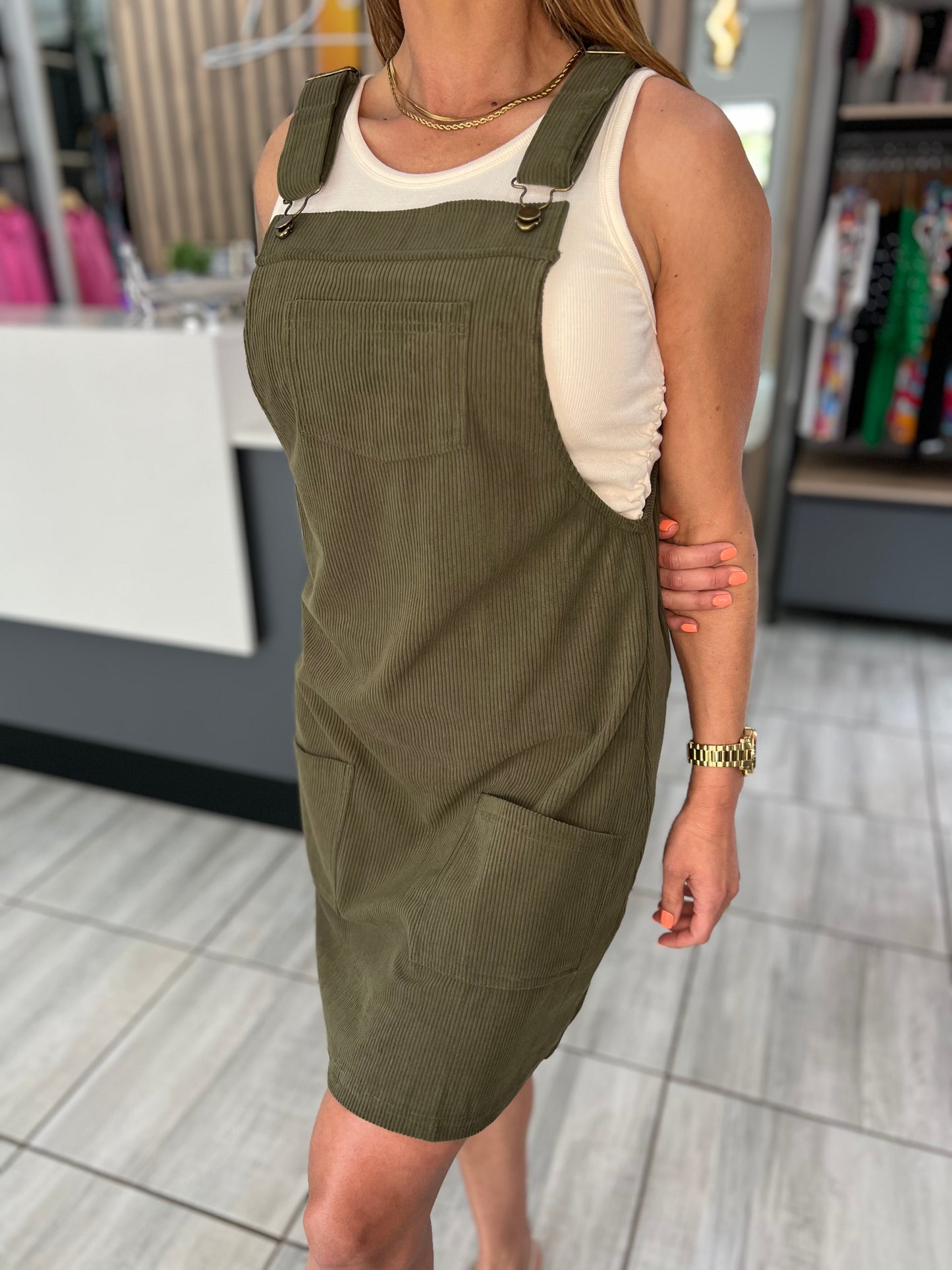Isabella Green Corduroy Overall Dress