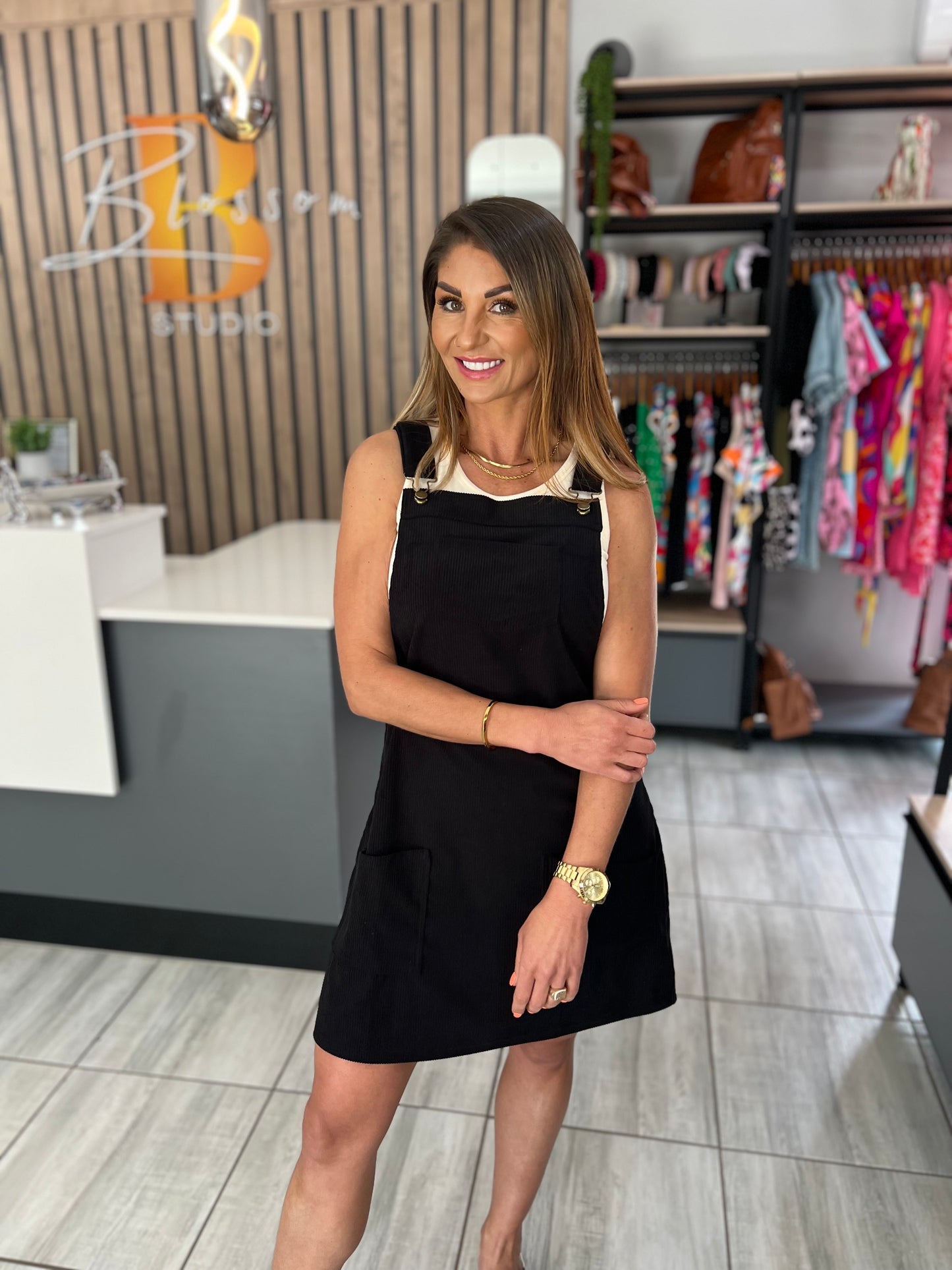 Isabella Black Corduroy Overall Dress