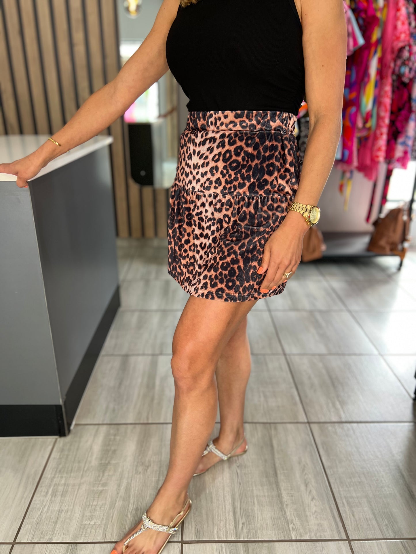 Rosette Leopard Mini Skirt