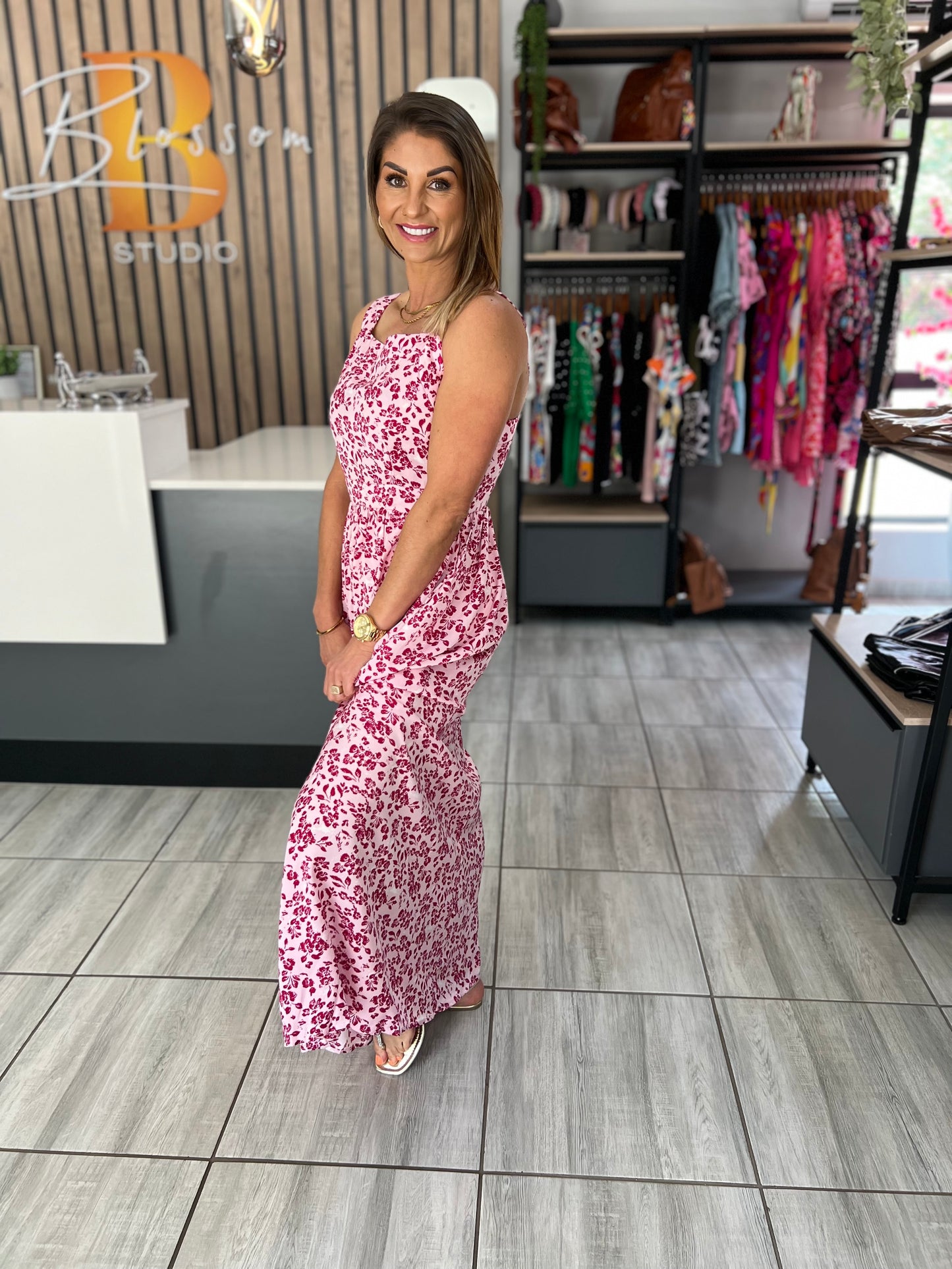 Everlee Floral Cutout Back Maxi Dress