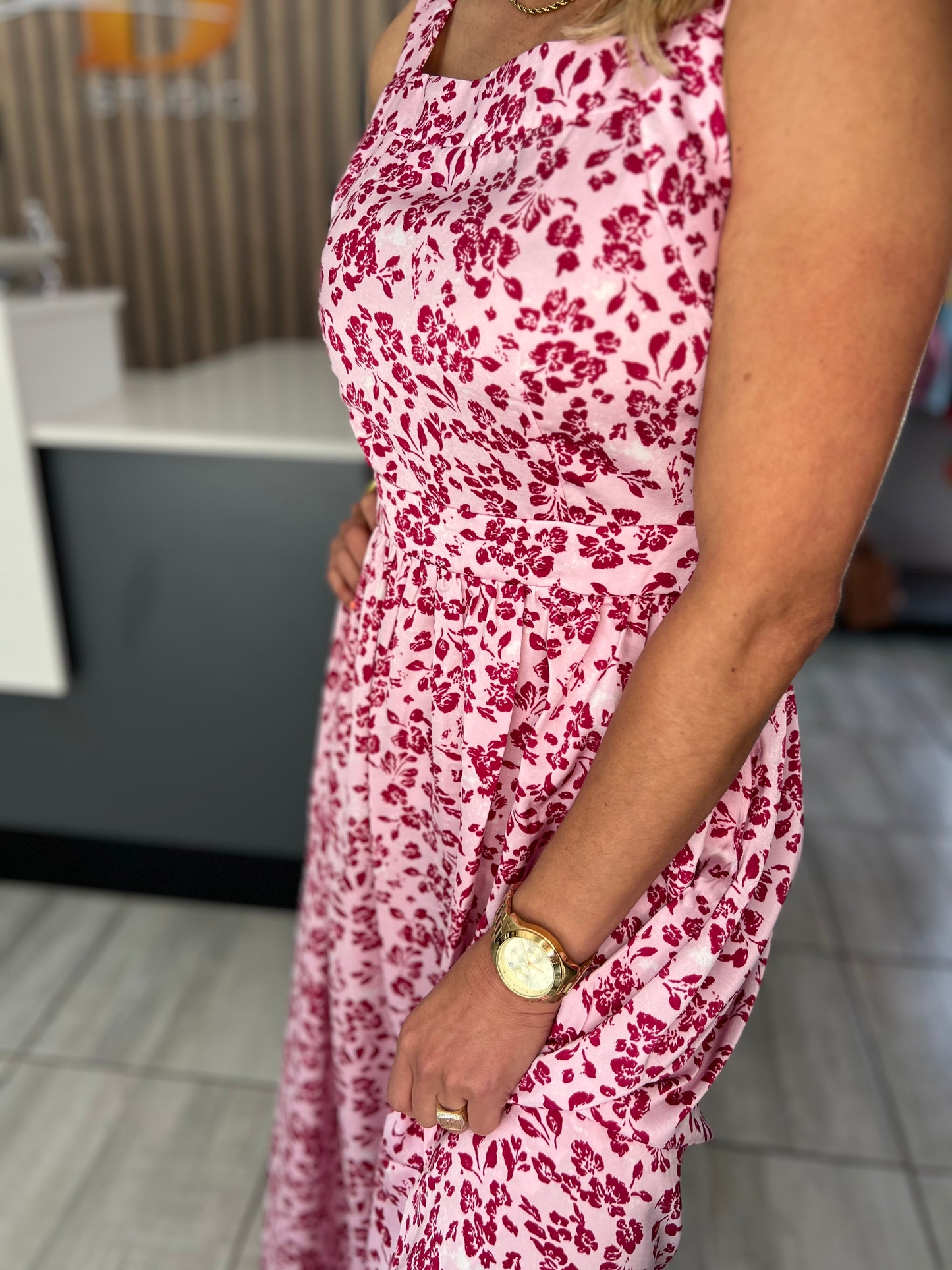 Everlee Floral Cutout Back Maxi Dress