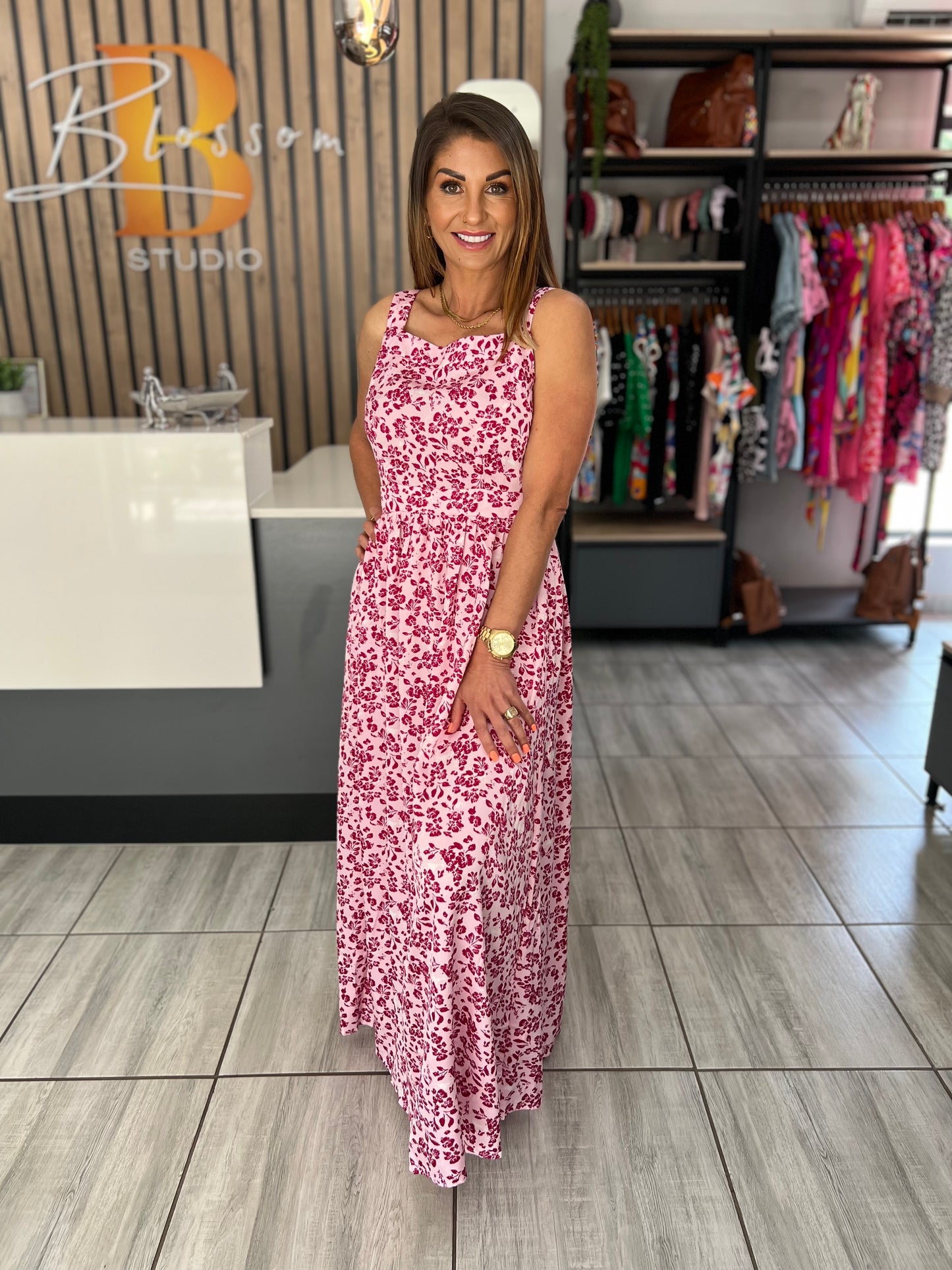 Everlee Floral Cutout Back Maxi Dress