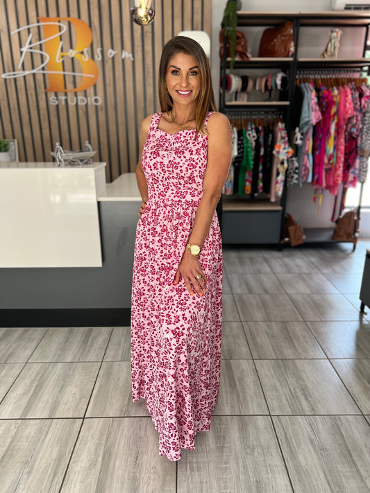 Everlee Floral Cutout Back Maxi Dress