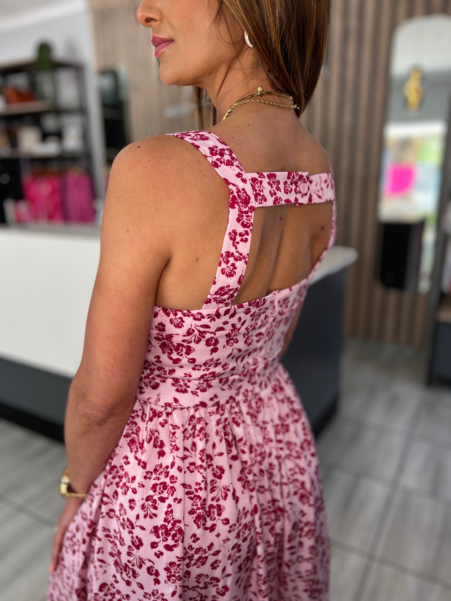 Everlee Floral Cutout Back Maxi Dress