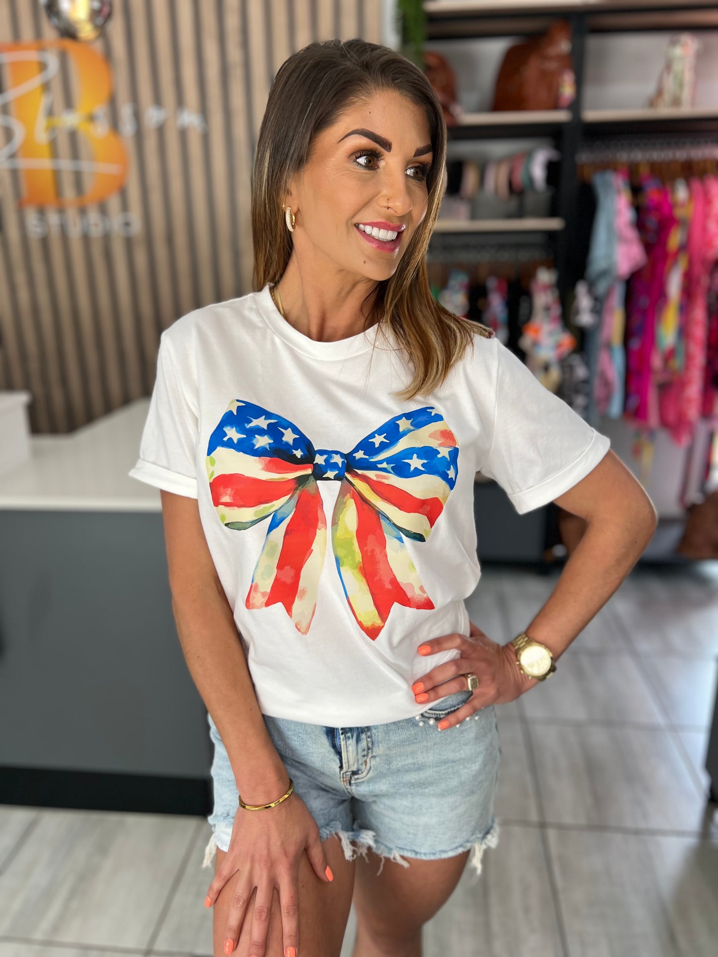 Whitney Bow Pattern Casual T-Shirt