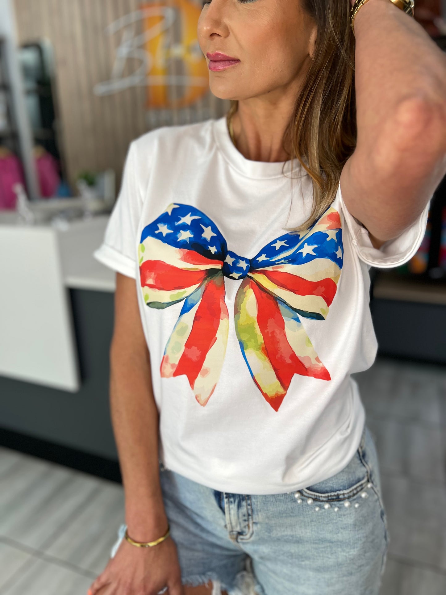 Whitney Bow Pattern Casual T-Shirt