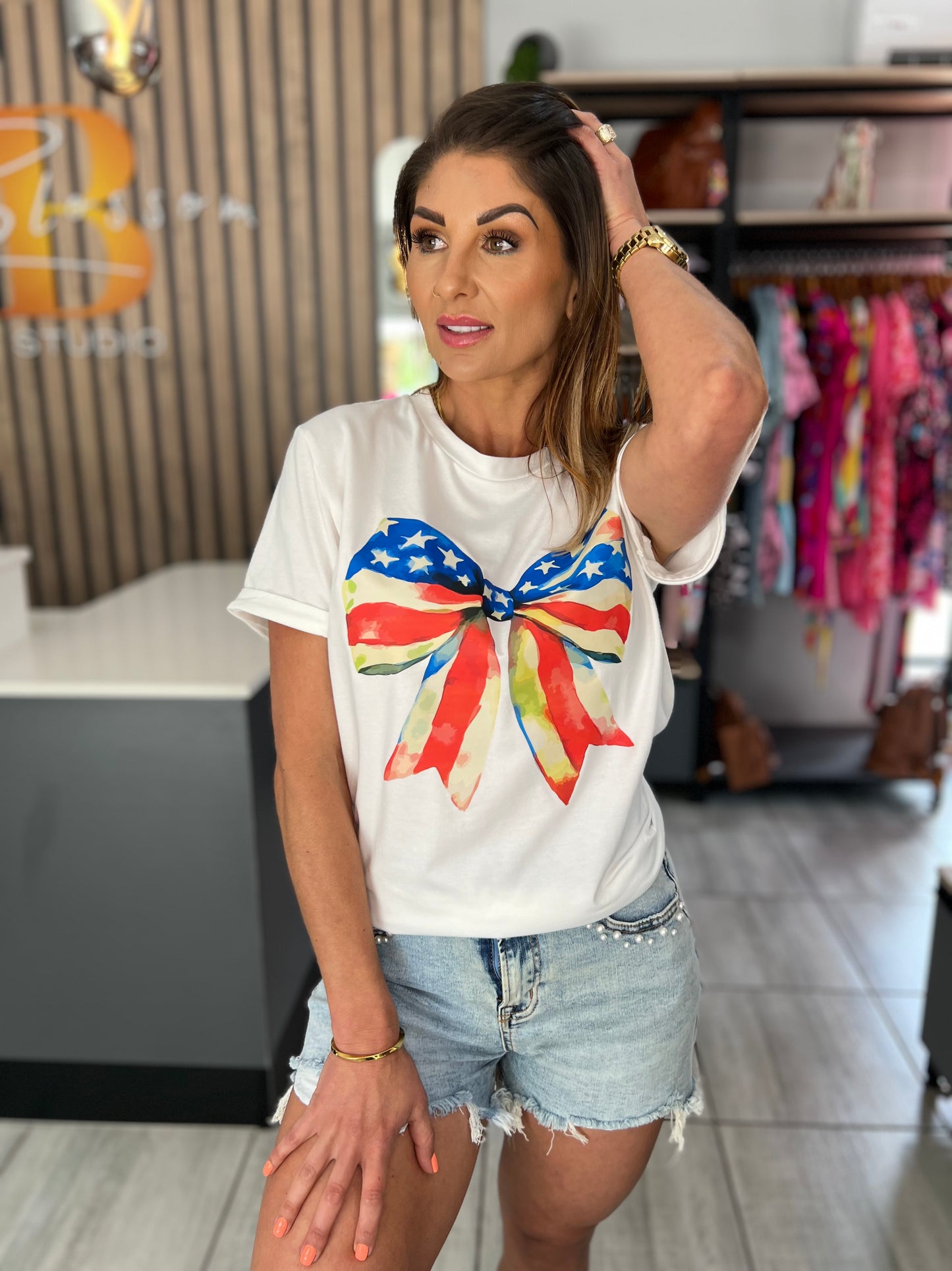 Whitney Bow Pattern Casual T-Shirt