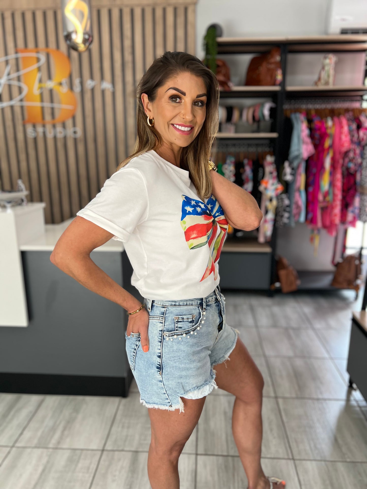 Whitney Bow Pattern Casual T-Shirt