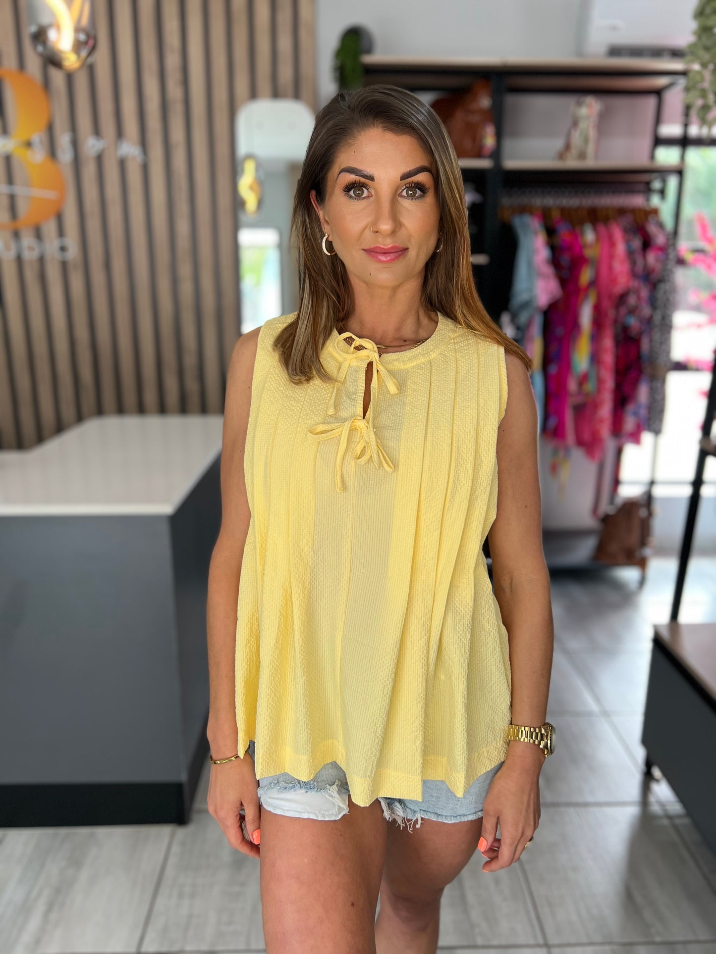 Xanthe Pleated Yellow Tank Top