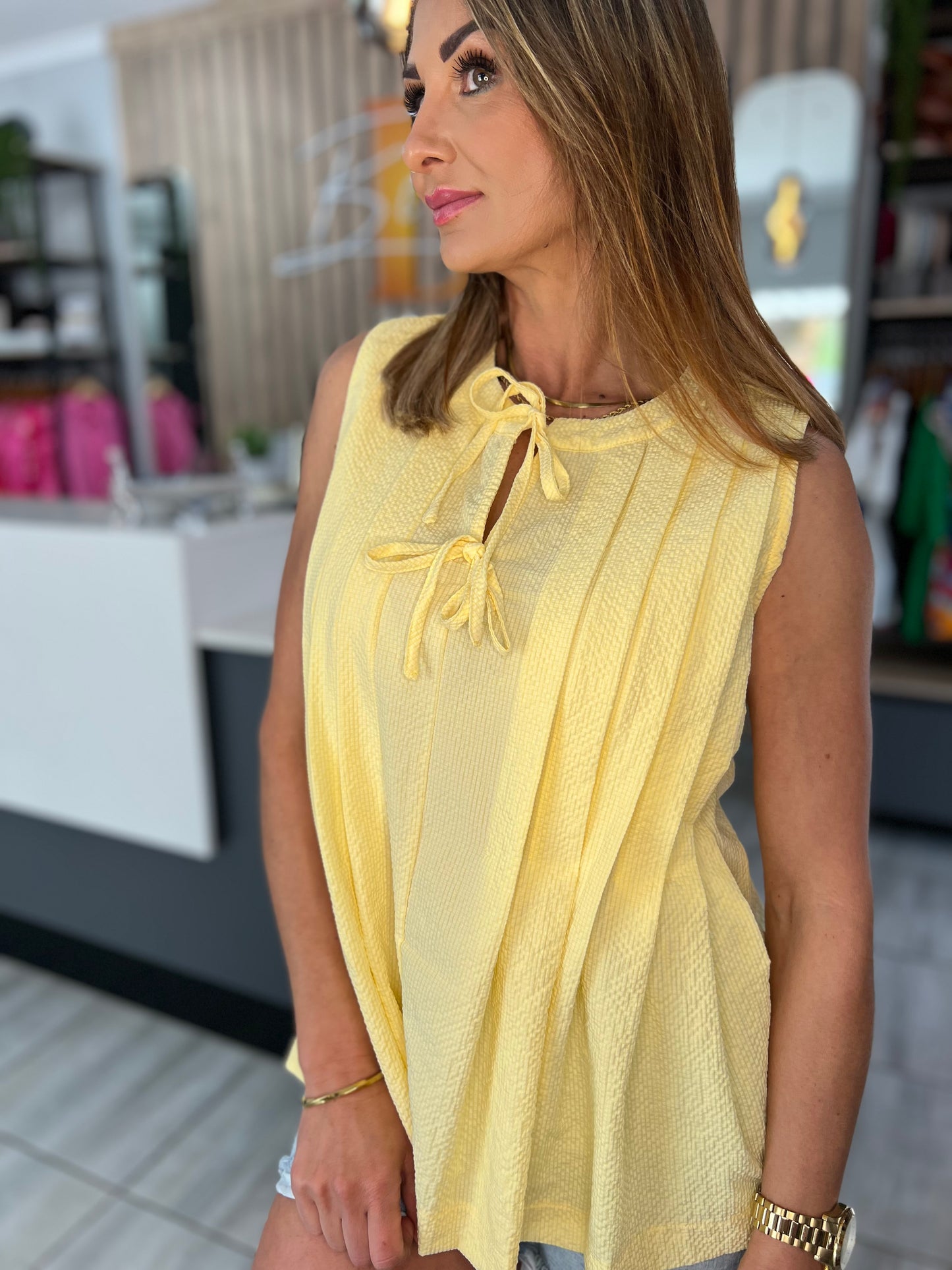 Xanthe Pleated Yellow Tank Top