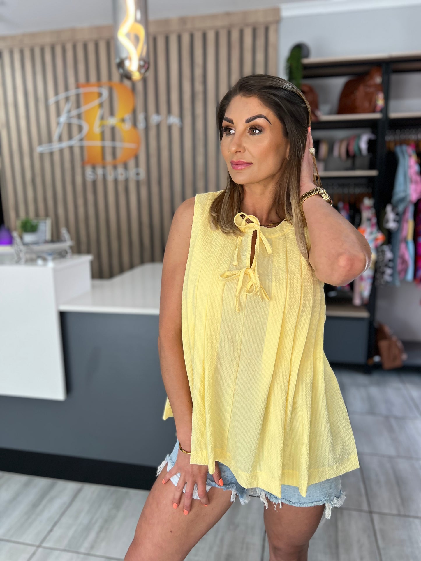 Xanthe Pleated Yellow Tank Top