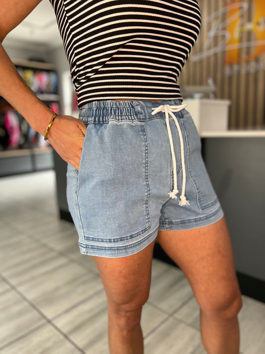 Acacia Drawstring Denim Shorts