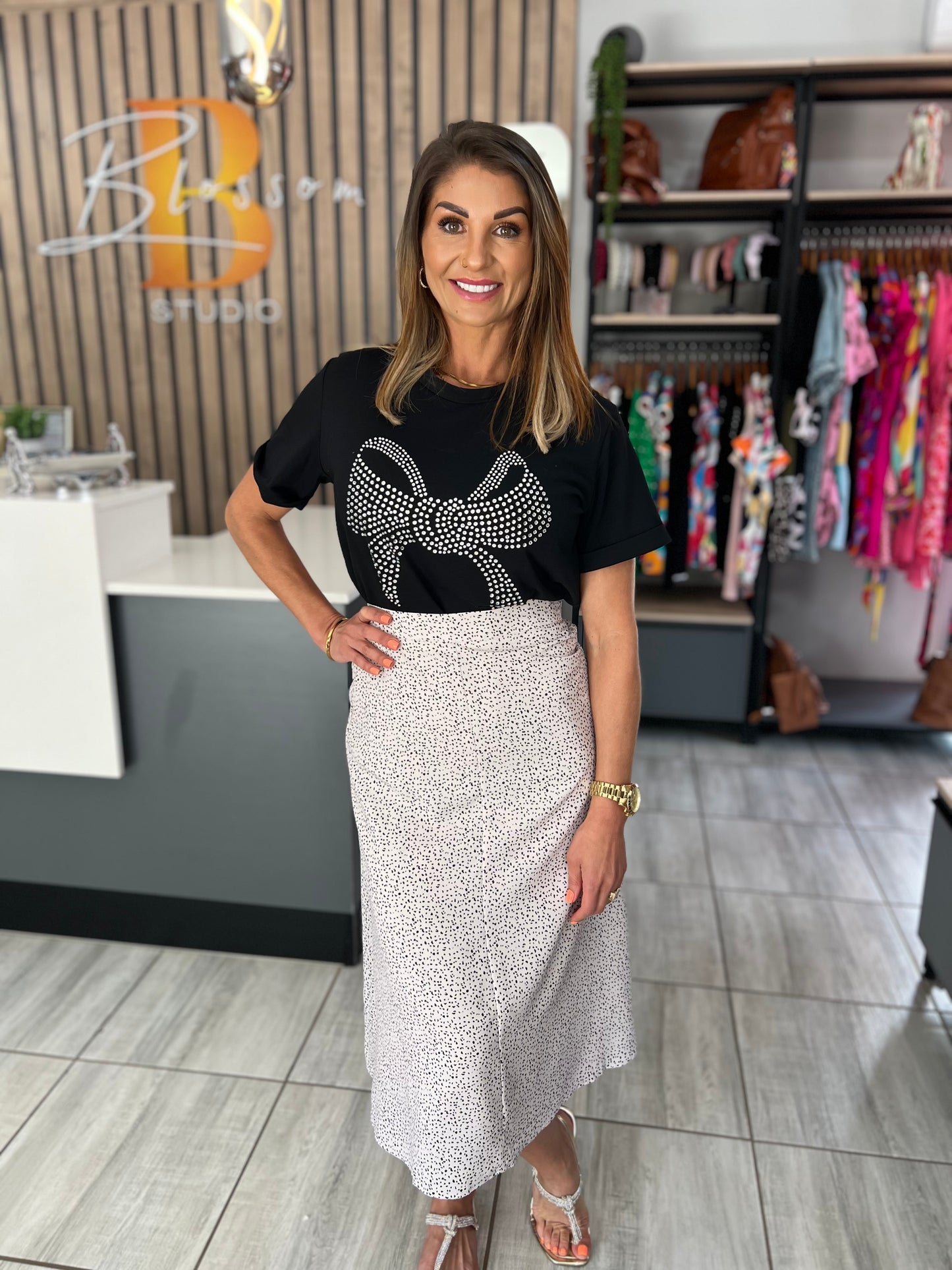 Brynn Black Rhinestone Graphic Casual T-Shirt