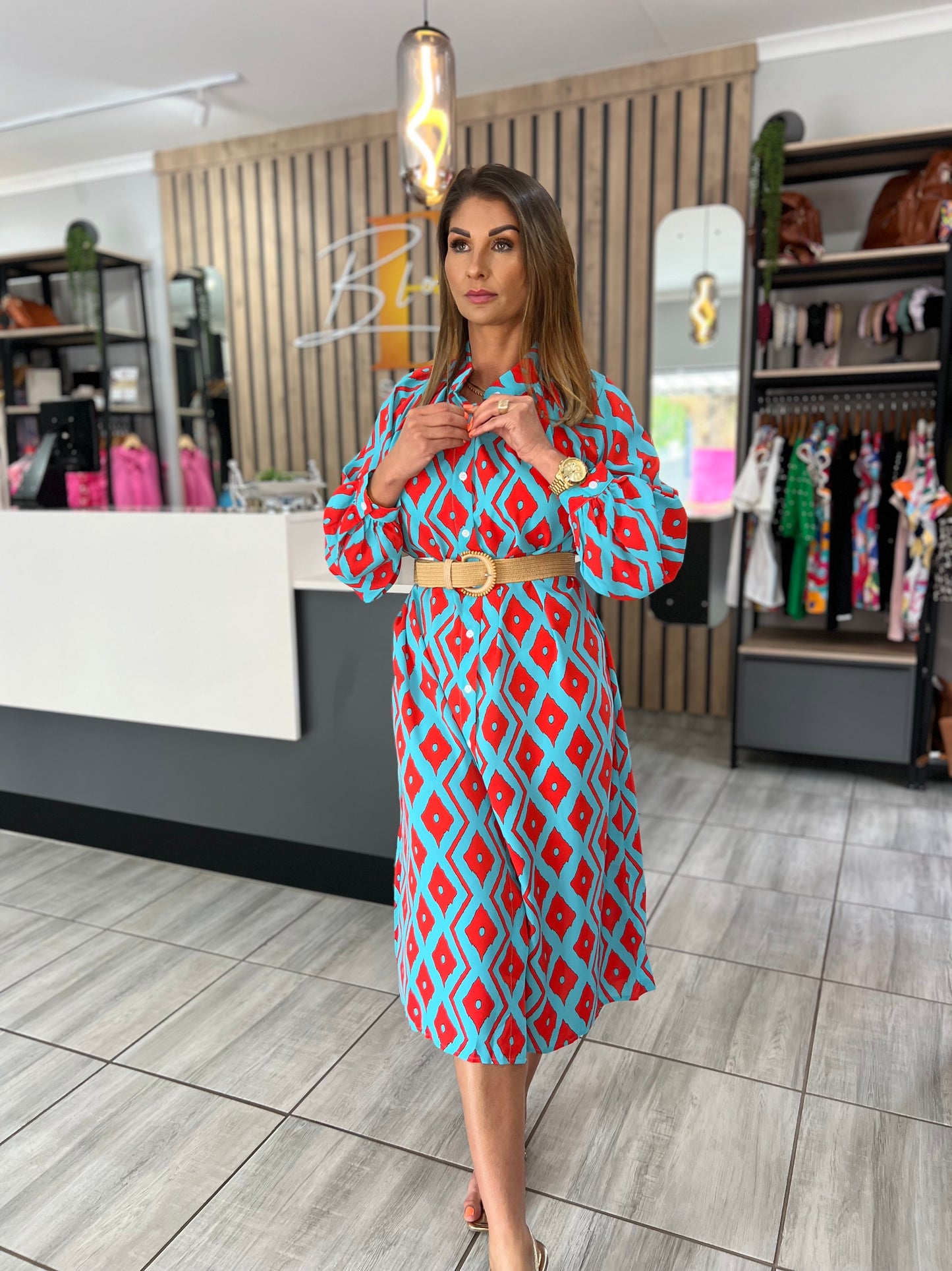 Galaxy Buttoned Shirt Midi Dress