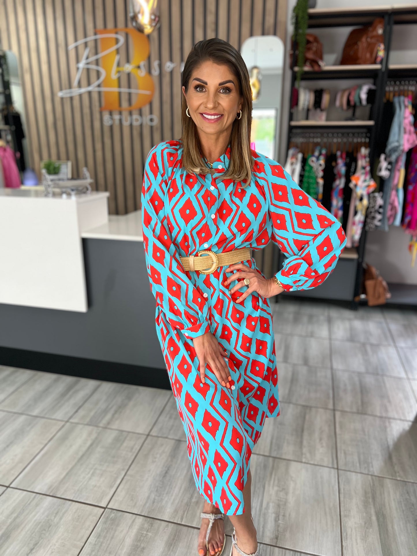 Galaxy Buttoned Shirt Midi Dress