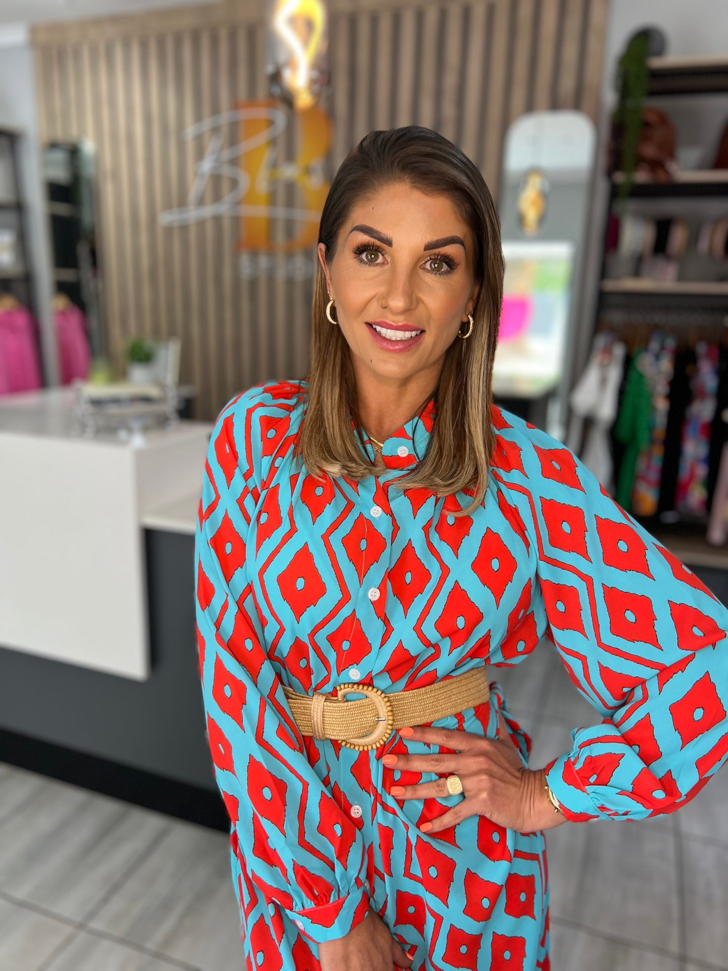 Galaxy Buttoned Shirt Midi Dress