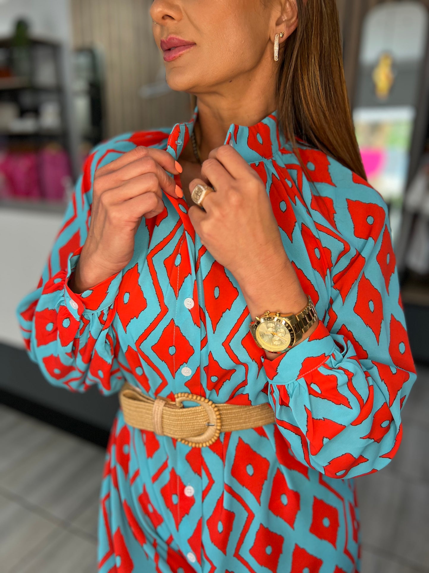 Galaxy Buttoned Shirt Midi Dress