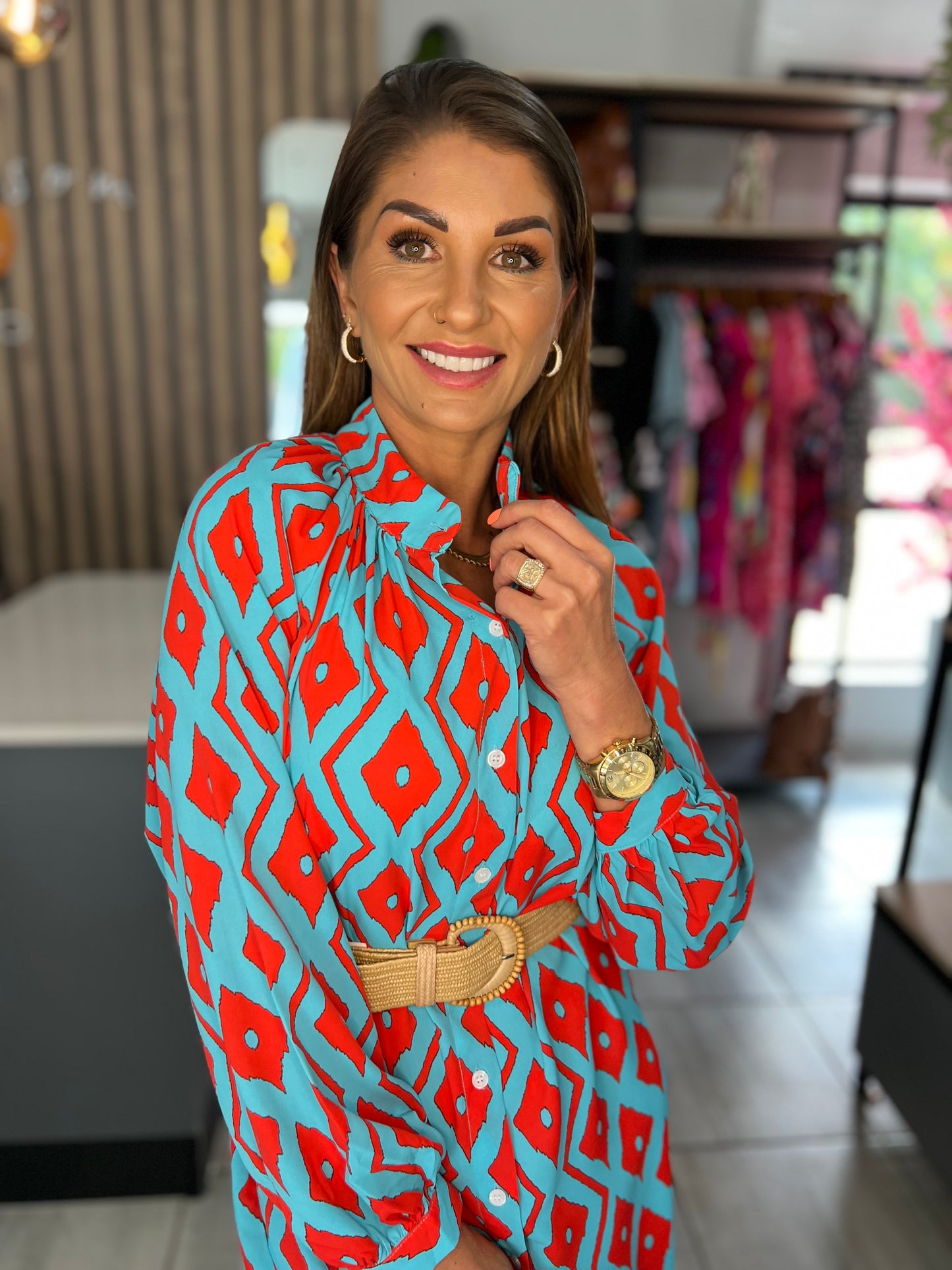 Galaxy Buttoned Shirt Midi Dress