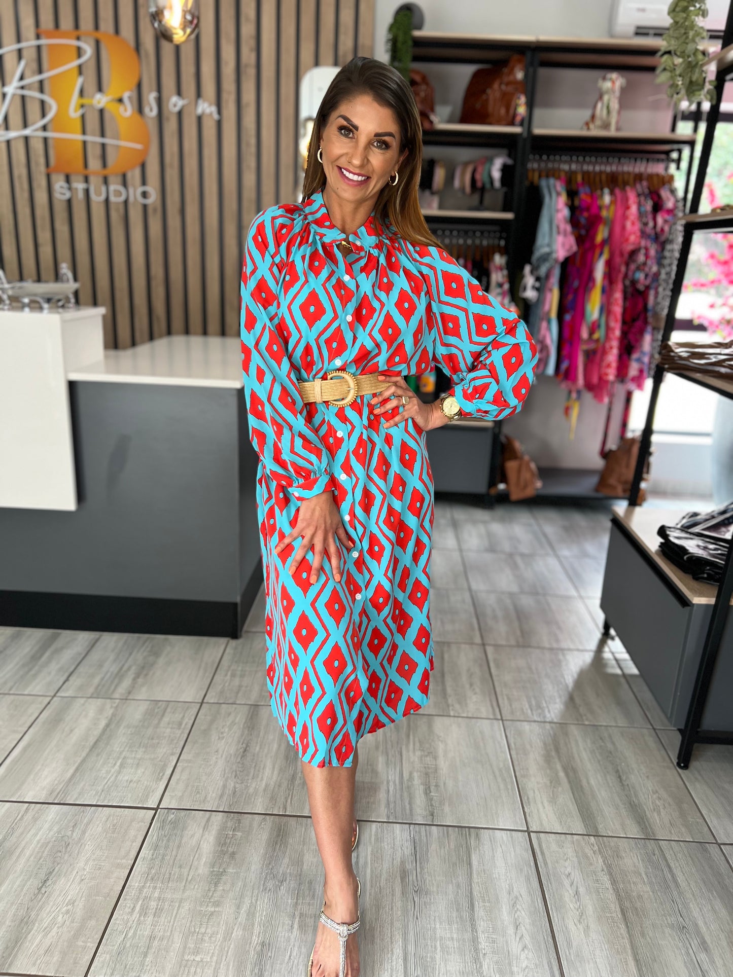 Galaxy Buttoned Shirt Midi Dress