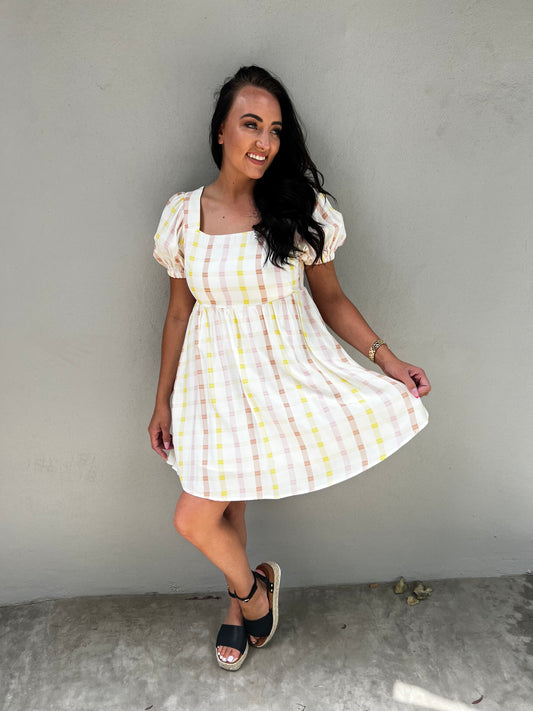 Umber Puff Sleeve Short Dress