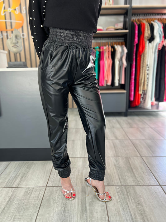 Black High Waist Leather Skinny Pants