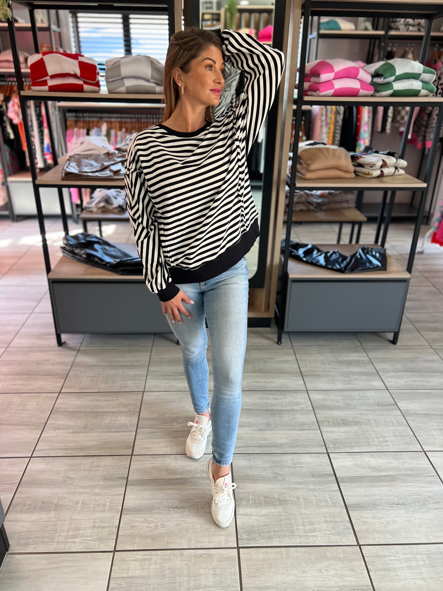 Paris Morning Striped Patch Detail Sweatshirt