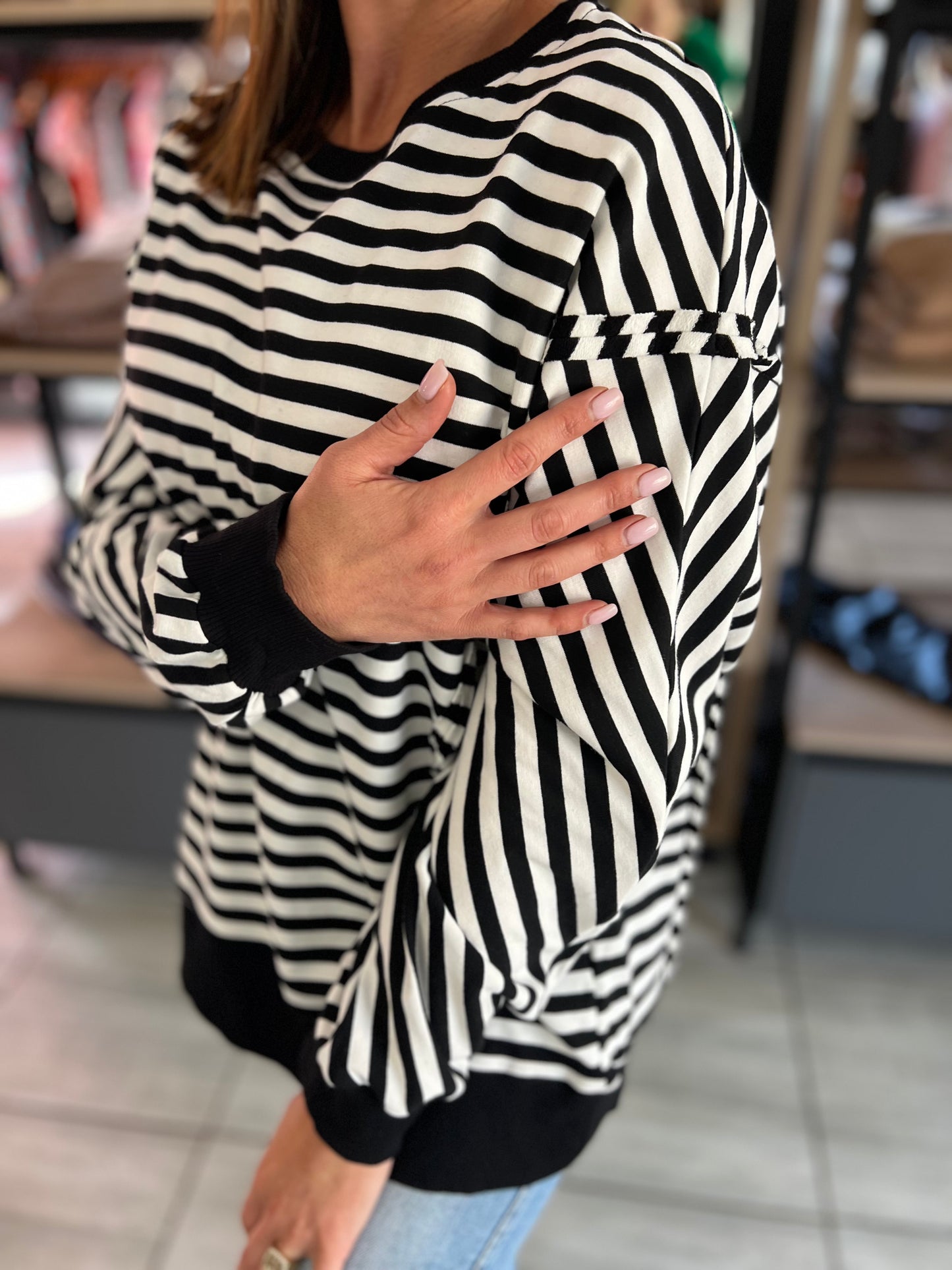 Paris Morning Striped Patch Detail Sweatshirt