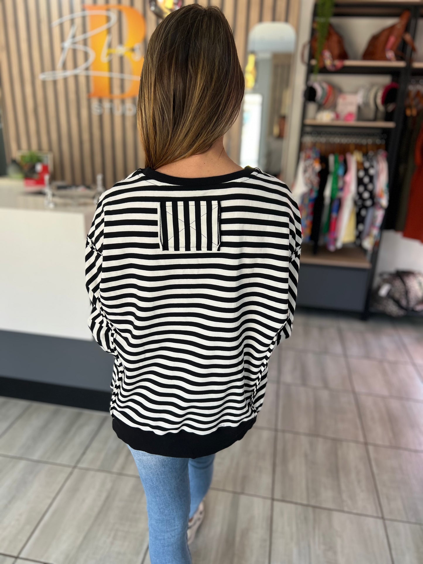 Paris Morning Striped Patch Detail Sweatshirt