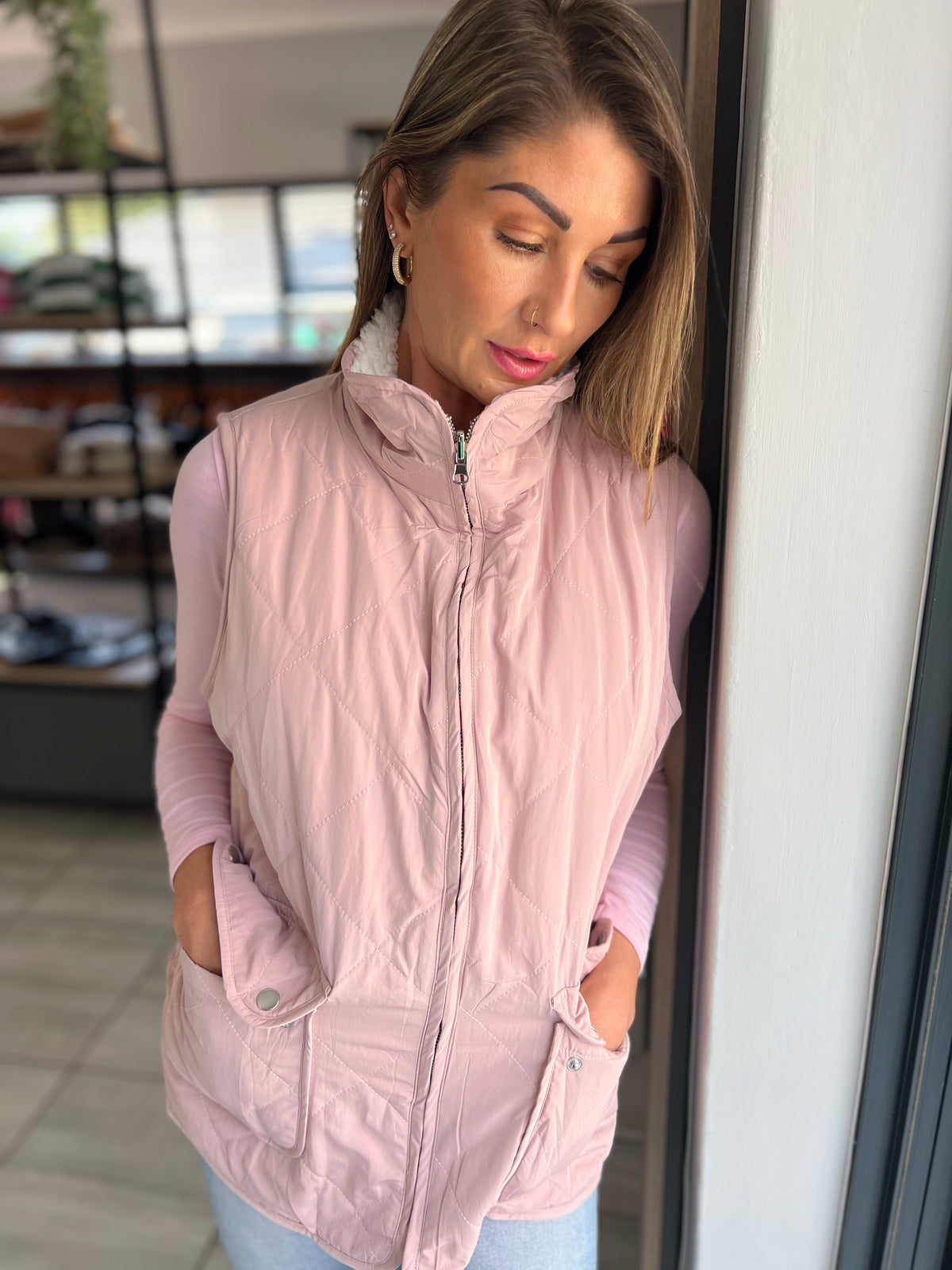 Snow Kiss Lined Quilted Pink Vest