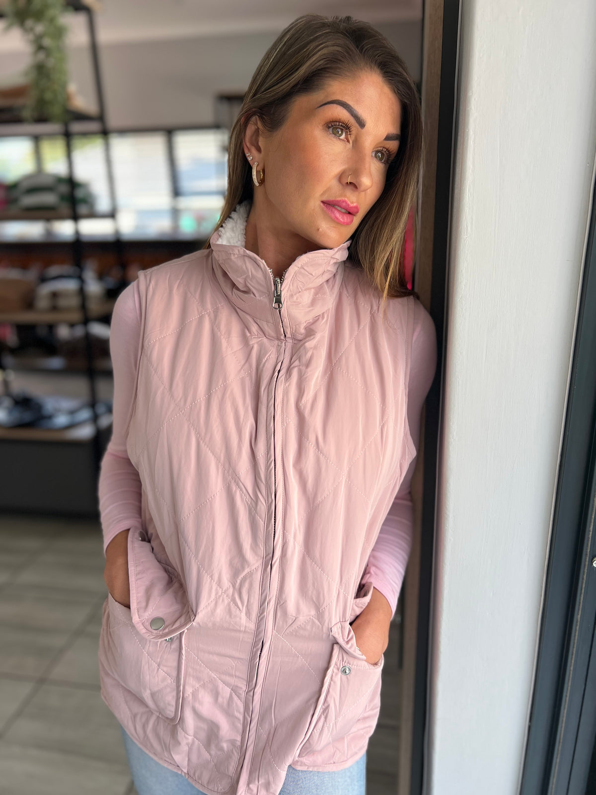 Snow Kiss Lined Quilted Pink Vest