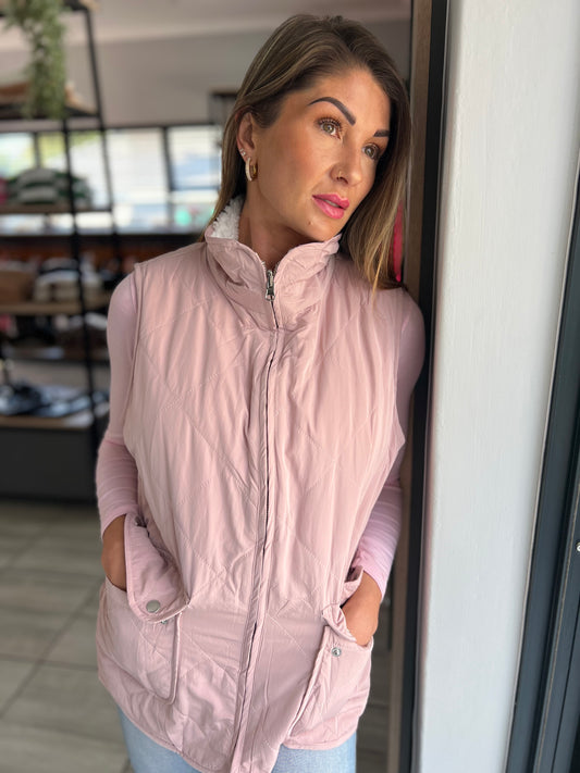 Snow Kiss Lined Quilted Pink Vest